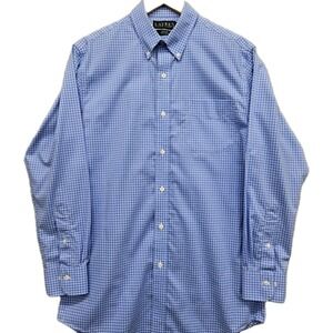 Ralph Lauren Dress Shirt Men's M 15.5 32/33 Blue Gingham Check Slim Fit Non Iron